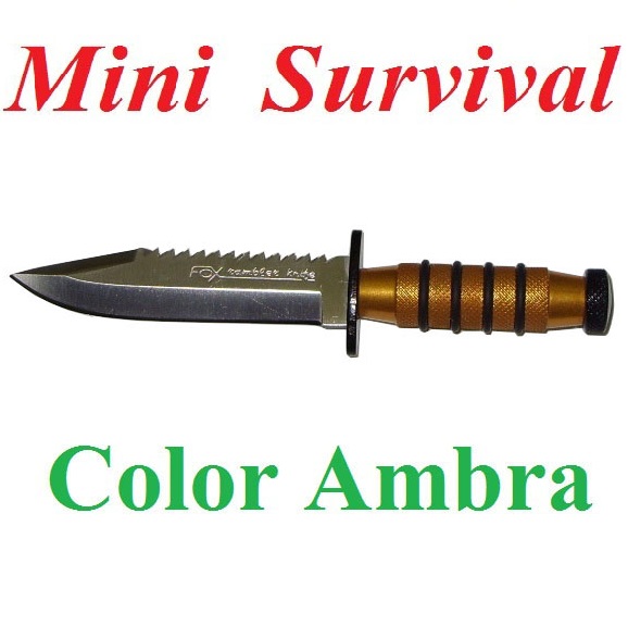 Mini survival color ambra con fodero - mini coltello da sopravvivenza da collezione - replica in miniatura di coltello militare da sopravvivenza marca fox.